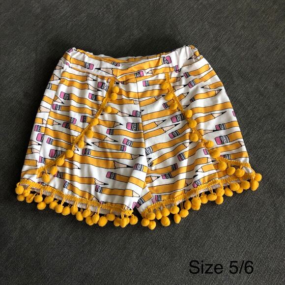 Yellow pencil back to school pompom shorts size 5/6 - Picture 3 of 5